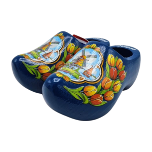 Typisch Hollands Original Clogs - Blau - Windmühlen und Tulpen 14 cm