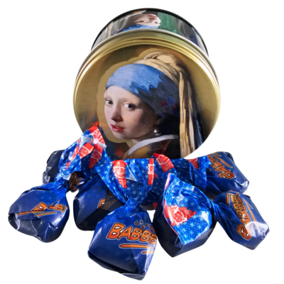 Typisch Hollands Dose „Mädchen mit Perlenohrring“, gefüllt mit Butterbonbons