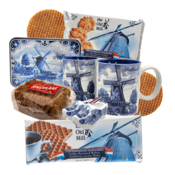 Typisch Hollands Paket mit Tassen und Leckereien – Delfter Blau
