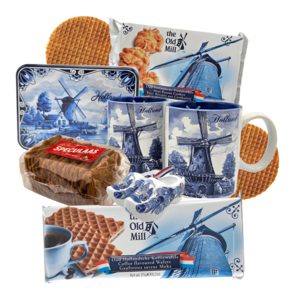 Typisch Hollands Paket mit Tassen und Leckereien – Delfter Blau