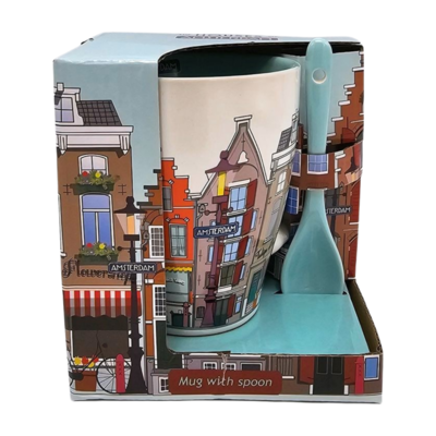 TTD Gifts Becher mit Löffel Amsterdam in Geschenkverpackung