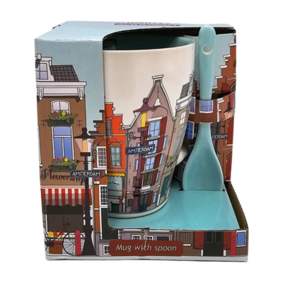 Typisch Hollands Mok met Lepel Amsterdam in geschenkverpakking