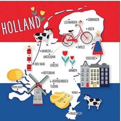 Typisch Hollands Holland-Servietten mit niederländischen Symbolen auf der Karte der Niederlande