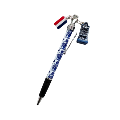 Typisch Hollands Delft blue - Ballpoint pen with charms - Gable house and Dutch flag