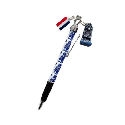 Typisch Hollands Delft blue - Ballpoint pen with charms - Gable house and Dutch flag