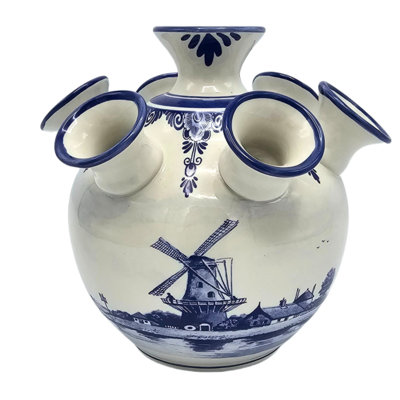 Heinen Delftware Tulip vase - Delft blue Mill in water landscape