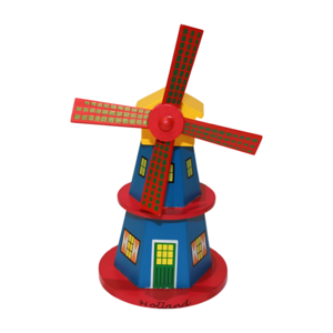 Typisch Hollands Houten Molen op Stok - Blauw-Geel