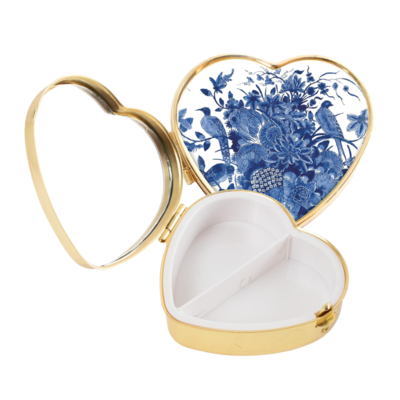 Museumgifts Holland Pill box - Gold colored - heart shape - Delft blue tile tableau