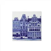 Heinen Delfts blauw Delftsblauwe tegel met Amsterdamse grachtenpanden - 3 huizen