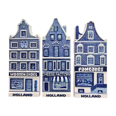 Typisch Hollands Holland-Fassadenhäuser – Set mit 3 Magneten.