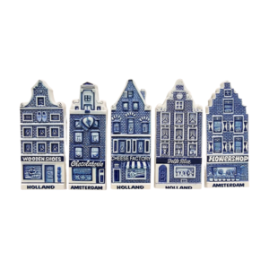 Typisch Hollands Amsterdamer Fassadenhäuser – Set mit 5 Magneten.