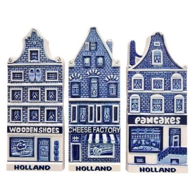 Typisch Hollands Holland-Fassadenhäuser – Set mit 3 Magneten.
