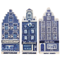 Typisch Hollands Holland- und Amsterdamer Fassadenhäuser – Set mit 3 Magneten.