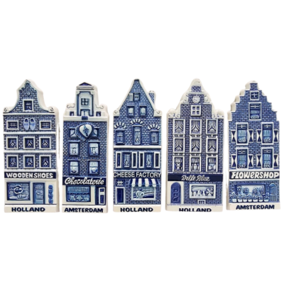 Typisch Hollands Amsterdam en Holland Gevelhuisjes - Set van 5magneten.