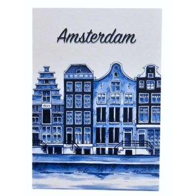 Typisch Hollands Einzelkarte - Delfter Blau - Giebelhäuser - Amsterdam