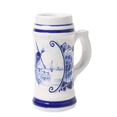 Heinen Delftware Schnapsglas mit Delfter blauer Mühlenlandschaft