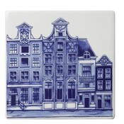Heinen Delfts blauw Delft blue tile with Amsterdam canal houses - 2x2 houses