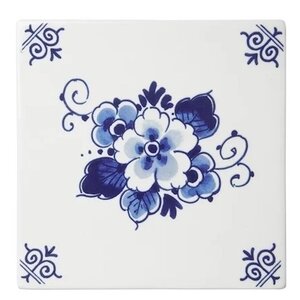 Heinen Delftware Delfter blaue Fliese mit Blumenmuster