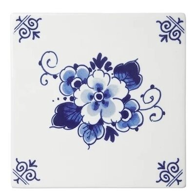Heinen Delfts blauw Delft blue tile with floral pattern