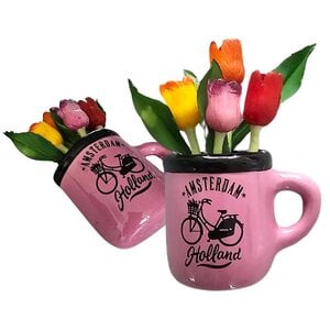 Typisch Hollands Magnet - Half mug with tulips - Pink Holland