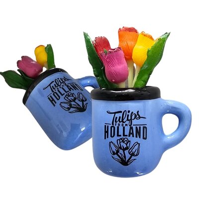 Typisch Hollands Magnet - Half mug with tulips - Blue Holland