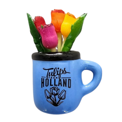 Typisch Hollands Magnet - Halbbecher mit Tulpen - Blue Holland