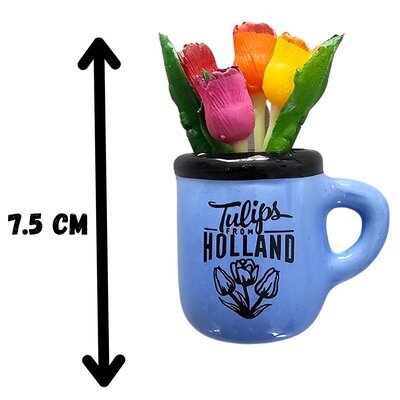 Typisch Hollands Magnet - Half mug with tulips - Blue Holland