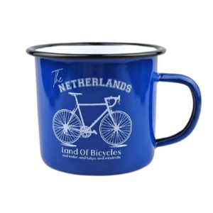 Typisch Hollands Emaille mok Blauw bike the Netherlands