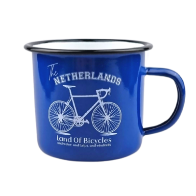 Typisch Hollands Enamel mug Blue bike the Netherlands