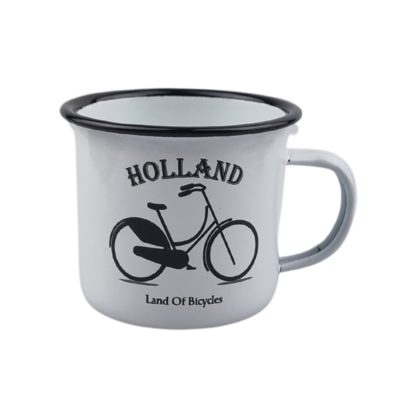Typisch Hollands Emaillebecher Weißes Fahrrad Holland