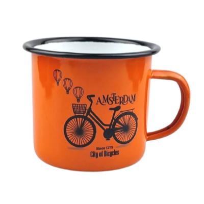Typisch Hollands Enamel mug Orange bike and balloons