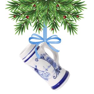 Typisch Hollands Kerstornament mok met molen Delfts-blauw