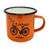 Typisch Hollands Emaillebecher Orangefarbenes Fahrrad und Luftballons