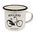 Typisch Hollands Emaille mok Wit bike Holland