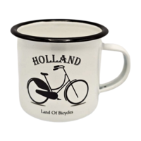 Typisch Hollands Enamel mug White bike Holland