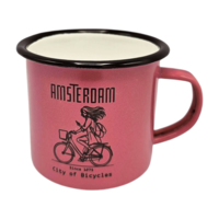 Typisch Hollands Enamel mug Pink girl on bike