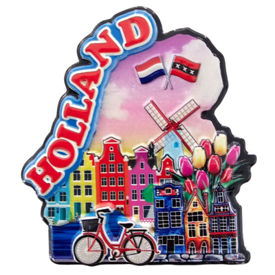 Typisch Hollands Magnet Holland - Mühlen-Fahrradhäuser-Tulpen Holland/Amsterdam