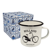 Typisch Hollands Enamel mug White bike Holland