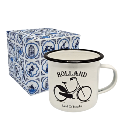 Typisch Hollands Emaillebecher Weißes Fahrrad Holland