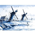 Heinen Delfts blauw Enkele kaart - Delfts blauw - Klassiek met molenlandschap