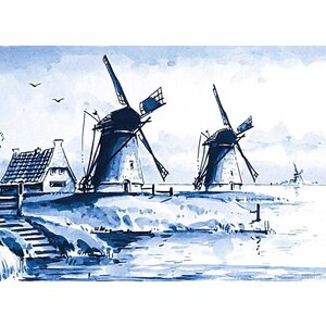 Heinen Delftware Single card - Delft blue - Classic with mill landscape