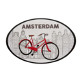 Typisch Hollands Sticker oval - Amsterdam - facade houses and bicycle