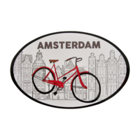 TTD Gifts Sticker ovaal - Amsterdam - gevelhuisjes en fiets