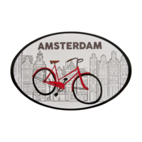 Typisch Hollands Sticker ovaal - Amsterdam - gevelhuisjes en fiets