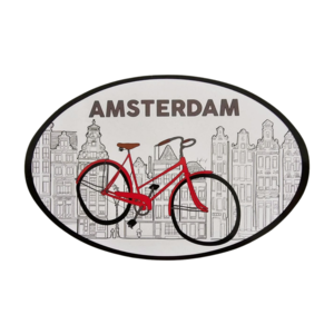 TTD Gifts Sticker ovaal - Amsterdam - gevelhuisjes en fiets