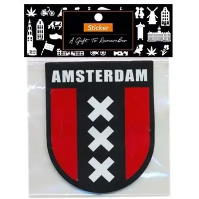 Typisch Hollands Sticker bagde-vorm - Amsterdam - Rood-Zwart-Wit