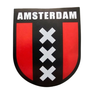 Typisch Hollands Aufkleber in Bagdeform - Amsterdam - Rot-Schwarz-Weiß