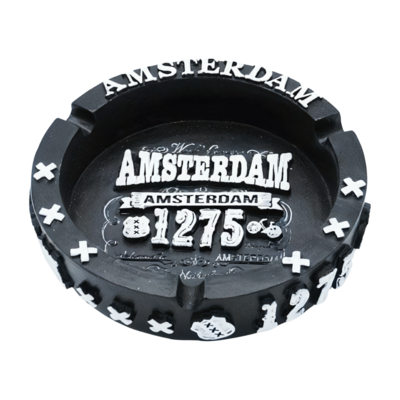TTD Gifts Ashtray Amsterdam -Black and White in sleek relief design