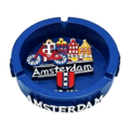 Typisch Hollands Aschenbecher Amsterdam – Blau in elegantem Reliefdesign – Fahrrad- und Giebelhäuser 10 cm