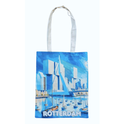 Typisch Hollands Baumwolltasche Rotterdam - Blau Weiß
